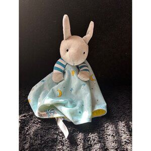 Goodnight Moon Plush Bunny Lovey Security Blanket Moon Star Satin Blue Yellow